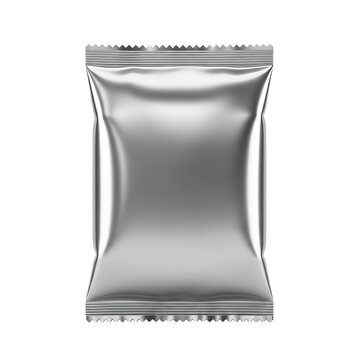 Silver foil snack packet isolated on a transparent background packaging food