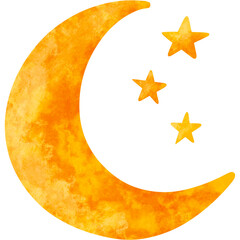 Watercolor Crescent Moon and Stars Illustration