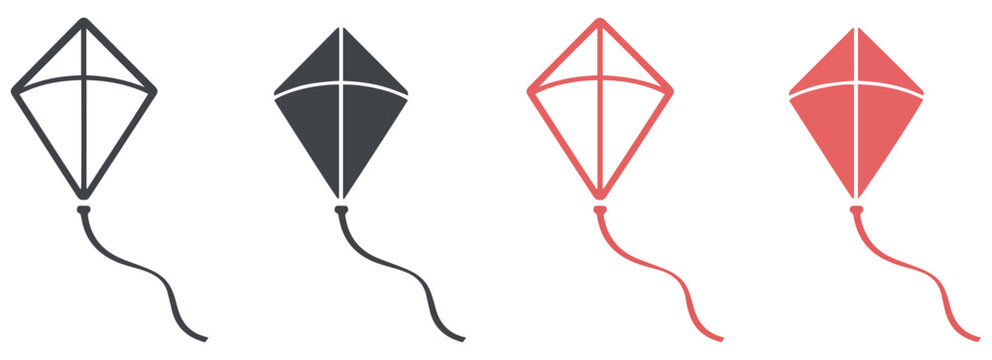 flying kite toy icon set