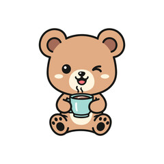 Cute Bear Holding Coffee Cup