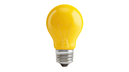Vibrant yellow 3D light bulb icon representing a creative idea and innovation isolated on transparent background.

