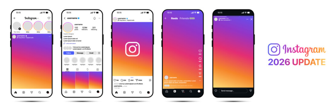 Instagram Mobile App Mockup Showing Feed, Profile, Stories and Reels UI
Modern Instagram 2026 Update UI Mockup for iPhone and Social Media Design