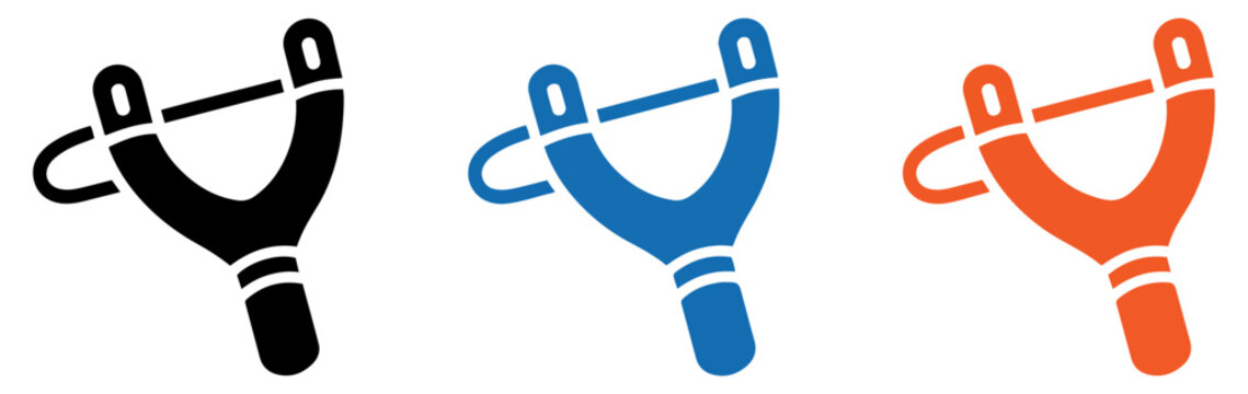 colorful slingshot catapult icon set