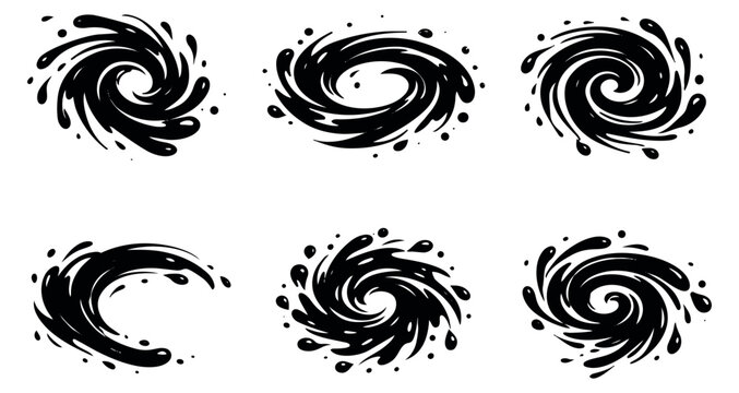 Hand drawn swirl set featuring black fluid forms for graphic design