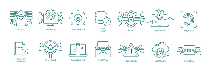 Comprehensive Internet Security, Cyber Crime, and Data Safety Icon Set