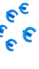 Four Shiny Blue Euro Symbols 3D Rendering Style Different Orientations
