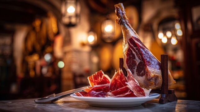 A plate of meat with a knife on it. The meat is cut into small pieces and is displayed on a white plate