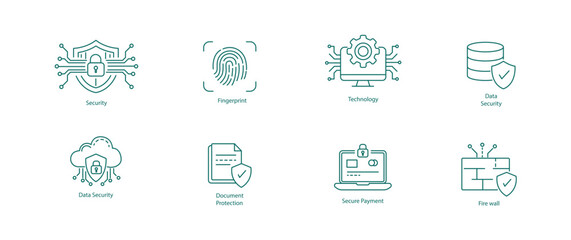 Secure Online Payment, Firewall, and Cloud Data Protection Line Icons