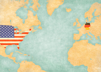 Map of North Atlantic Ocean - USA and Germany