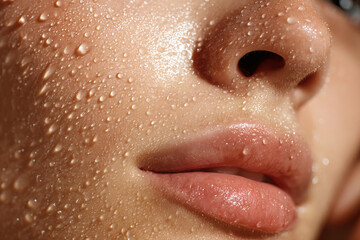Woman's sweating skin showing water droplets, macro detail