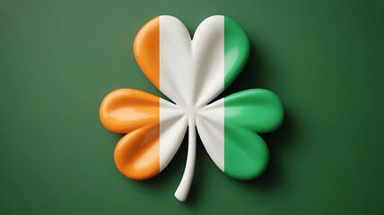 Shamrock in Irish Flag Colors on Green Background for St. Patrick's Day