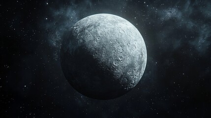 Obraz premium Cratered moon, cosmic dust, starry space, science fiction backdrop