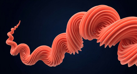 Abstract image with a layered orange spiral against a dark blue background, representing dynamic movement, growth, and a continuous transformation