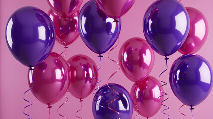 Pink and Purple Balloons on Pastel Background for Birthday, Party, Greeting or Celebration Design