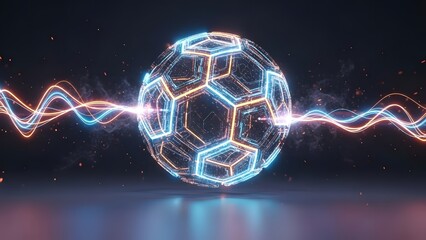 Futuristic Digital Soccer Ball with Glowing Energy Waves