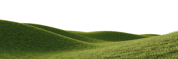 Hills with grass on a transparent background. 3D rendering.	
