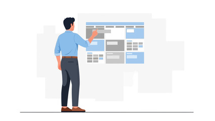 Man Interacting with Digital Interface, Web Design Planning, User Experience