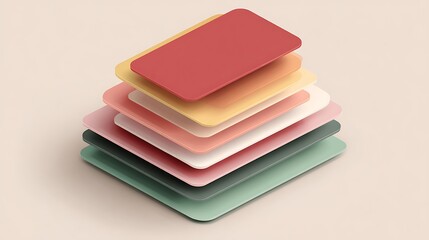 Layered card stack ui design with colorful rectangular cards in pastel shades with colorful cards and digital design and graphic design and abstract design