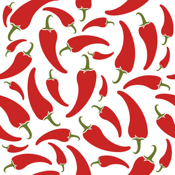 Seamless vector illustration red chili peppers on a white background