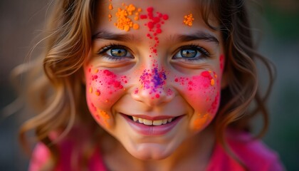 Joyful Girl Covered in Holi Colors