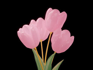 Luminous Pink Tulips on Black Background