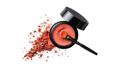 Cosmetic Powder with Brush on Transparent Background