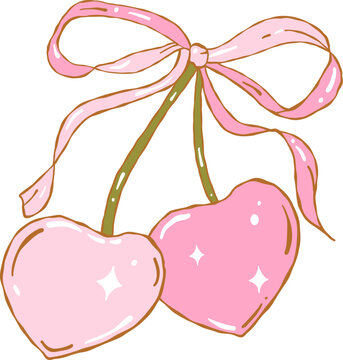 Pink Coquette bow with cherries aesthetic