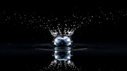 Fresh blueberry splashing into water creating a perfect crown and numerous water droplets