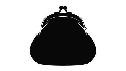 Obraz premium Black silhouette of a classic coin purse isolated on white background