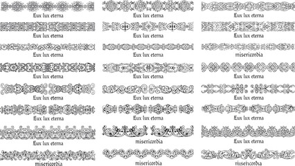 Latin phrase border set, Lux lux eterna misericordia, ornate decorative panels, classical scroll designs, vintage typography vector art © MdMahmudul