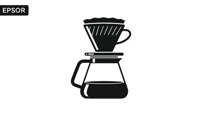 Black silhouette of pour-over coffee maker isolated on white background