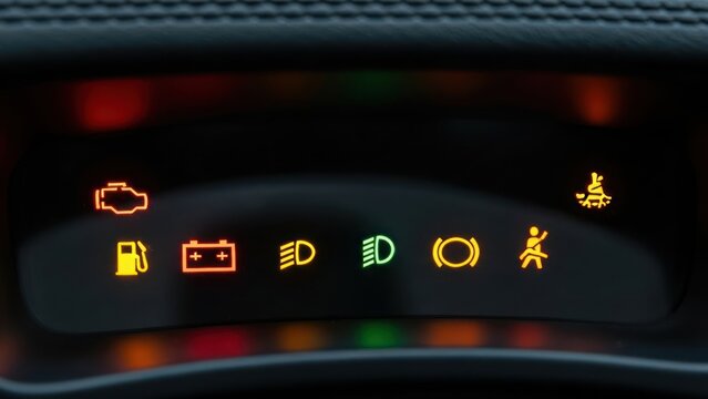 Car Dashboard Warning Lights Illuminated.