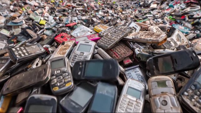 A large pile of assorted old mobile phones with various designs and colors, some partially hidden or overlapping