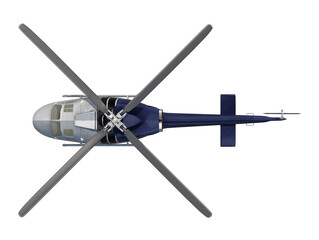 Fototapeta premium Top view of a modern helicopter with its rotors spread out against a white background