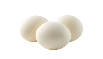 Three white eggs on transparent background