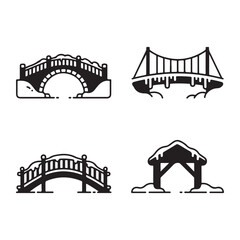 Winter park bridge silhouette vector artwork in snowy environment