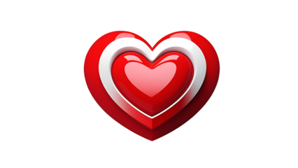 A red heart with white accents on transparent background