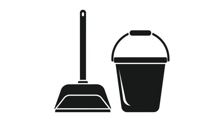 Fototapeta premium A simple illustration depicting a black bucket and broom in a stark silhouette