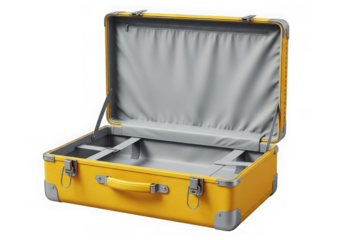 Open yellow hard shell suitcase
