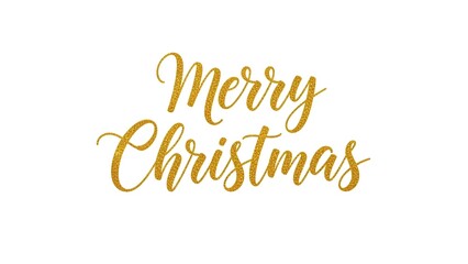 Golden merry christmas glitter text on isolated white background for holiday greeting cards and festive decorations