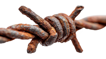Rusty barbed wire stands in isolation, showing signs of age and weathering from natural elements over time