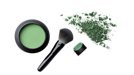 Green Makeup Powder with Brush on Transparent Background