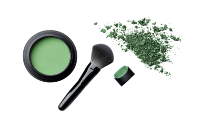 Green Makeup Powder with Brush on Transparent Background