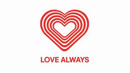 A red heart with the words love always in a simple yet elegant design on a white background