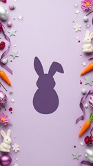 Happy Easter greeting card with white paper cut Easter Bunny isolated background, copy space,  vector illustration