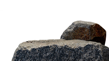 Rock Podium isolated, Stone stand Display product on white background,Stones Sea formation located part of the mountain,Group of Cliff Rock with natural rough texture surface with clipping path