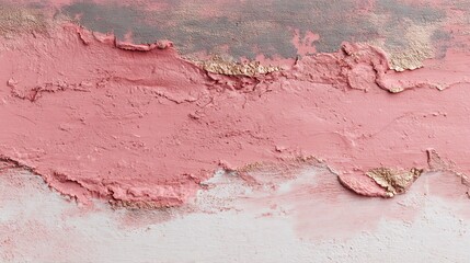 Textured artwork with layers of pink, gold, and grey paint, creating a rough, abstract aesthetic