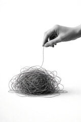 Abstract hand drawing. Tangled line. Psychology, Concept of thinking, finding a solution. Chaotic thoughts. Labyrinth. Complex task. Emotions of tension, anxiety. Reason.