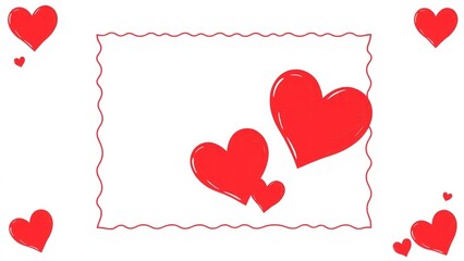 Red hearts arranged like postage stamps forming a decorative frame. Clean romantic background ideal for love letters, cards, and invitations.