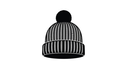 A detailed illustration of a black knit winter beanie displaying texture and form a striking silhouette © nhpvect02
